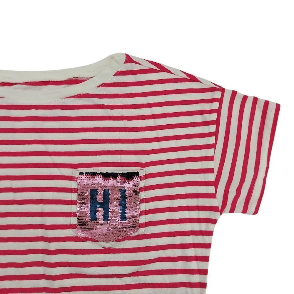 Gap Kids Girls Short Sleeve T-Shirt XL White Pink Reversible Sequin Lightweight